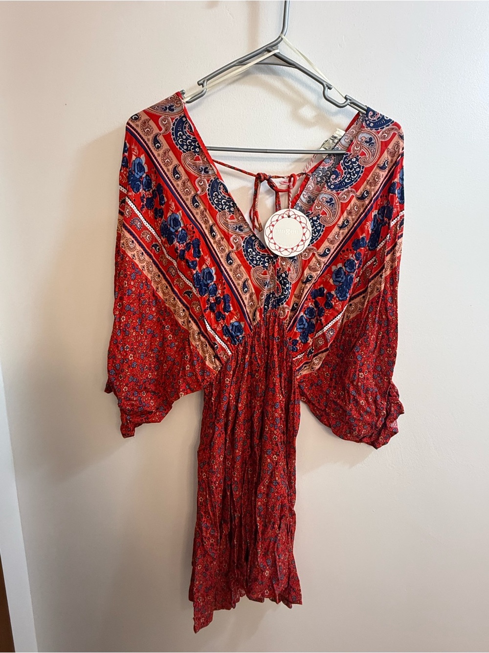 Umgee Boho Red Floral V-Neck Tunic Dress